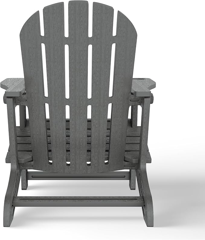 Costaelm Tool-Free Assembly Outdoor Patio HDPE Plastic Adirondack Chair with Cup Holder, Gray