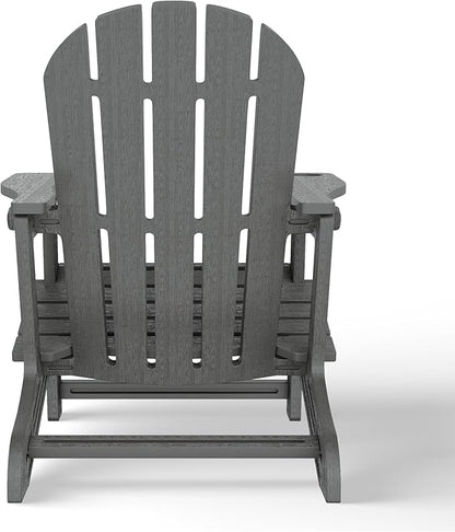 Costaelm Tool-Free Assembly Outdoor Patio HDPE Plastic Adirondack Chair with Cup Holder, Gray