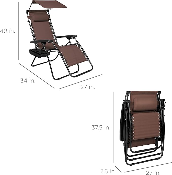 Best Choice Products Folding Zero Gravity Outdoor Recliner Patio Lounge Chair w/Adjustable Canopy Shade, Headrest - Photo 3
