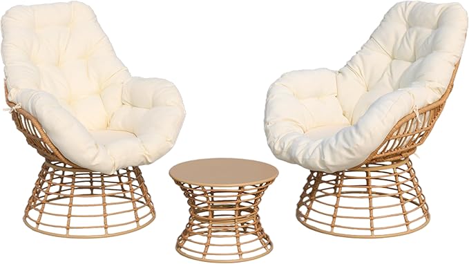 Swivel Chairs for Outside Patio Set of 3, 360 Degree Swivel Pe Wicker Luxury Lounger Chair with 20" Side Table - Photo 1