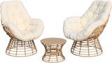 Swivel Chairs for Outside Patio Set of 3, 360 Degree Swivel Pe Wicker Luxury Lounger Chair with 20" Side Table - Photo 1