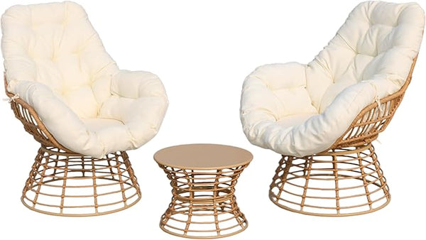 Swivel Chairs for Outside Patio Set of 3, 360 Degree Swivel Pe Wicker Luxury Lounger Chair with 20" Side Table - Photo 1