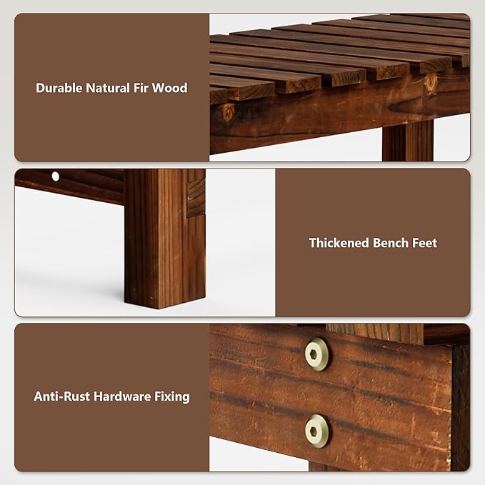 35.5" Outdoor Garden Bench, Weatherproof Patio Benches 2-Person Seat Backless Wooden Porch Bench - Photo 5