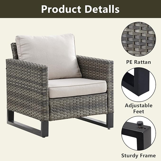 Wicker Outdoor Patio Furniture Set - 5 Piece Patio Conversation Set with 2 Wicker Armrest Chairs - Photo 3