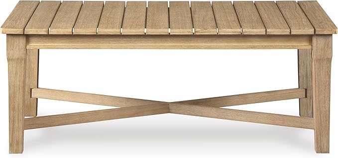 Signature Design by Ashley Outdoor Eucalyptus Carter Hall Patio Coffee Table, Beige - Photo 7