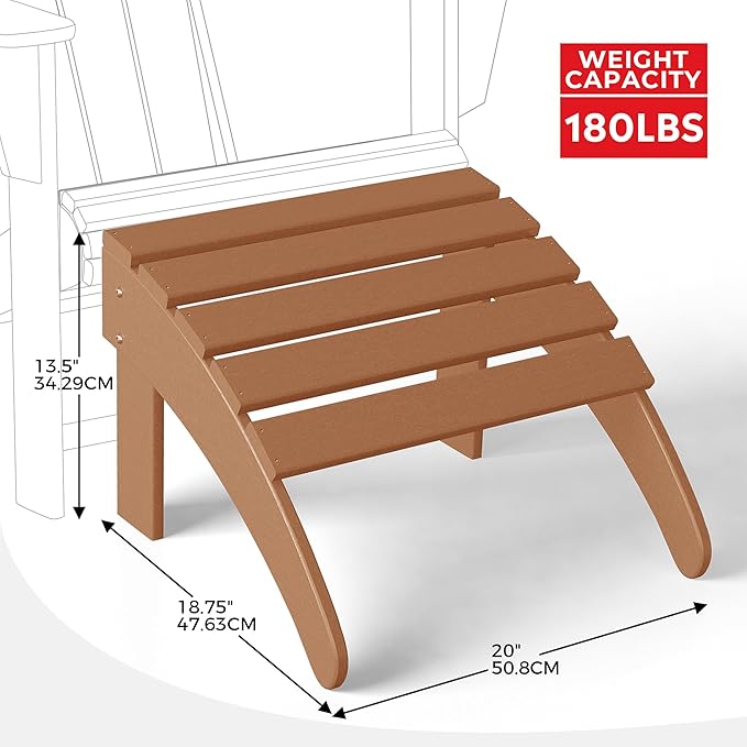 Costaelm Adirondack Chair Footrest Foldable Ottoman, Folding Ottoman Outdoor Foot Rest for Patio Waterproof, Adirondack Ottoman Outdoor, Teak