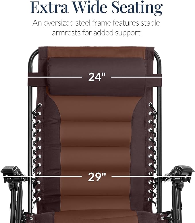 Best Choice Products Oversized Padded Zero Gravity Chair, Folding Outdoor Patio Recliner - Photo 3