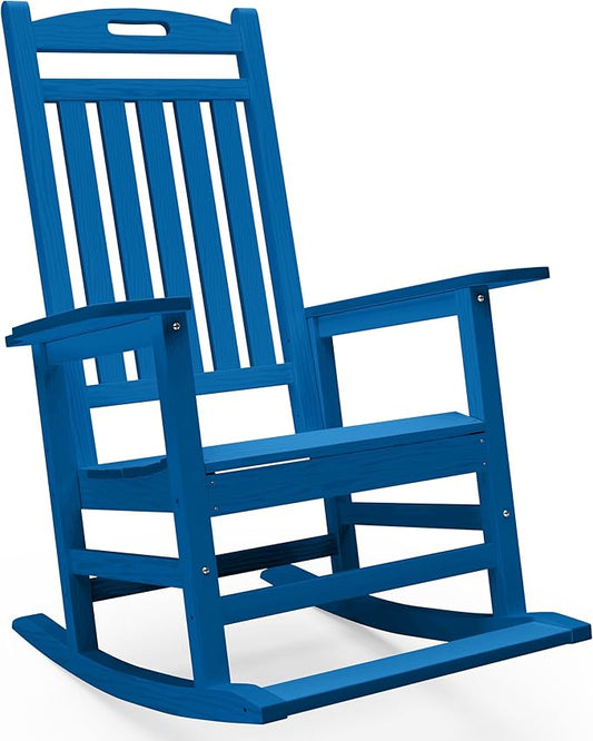PLUUV Outdoor Rocking Chair, HDPE Patio Rocking Chairs with Footboard, All Weather Porch Rockers Outdoor for Adult, Navy