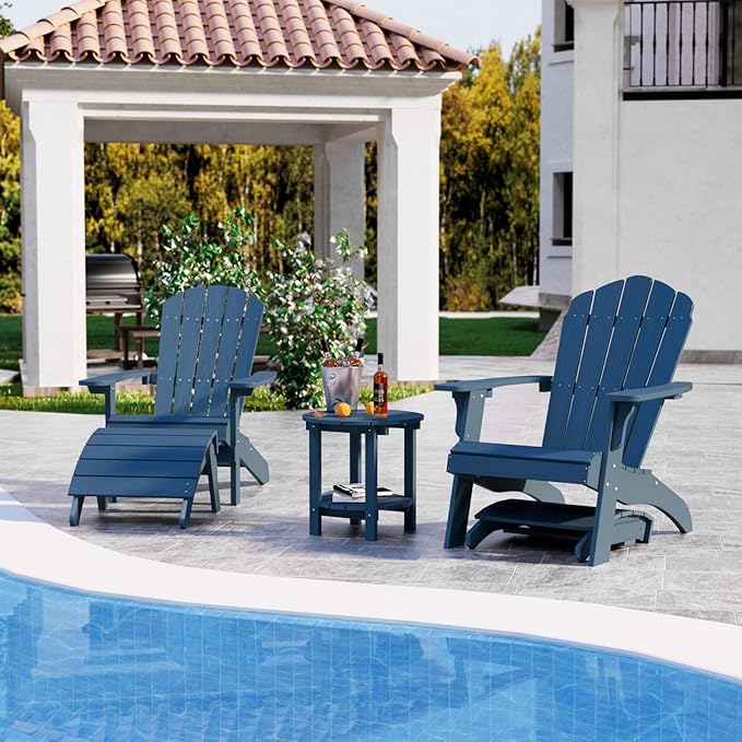 YEFU Adirondack Ottoman, Patio Foot Rest, Adirondack Foot Rest, Folding Adirondack Footstool, Weather Resistant for Adirondack Chair, Widely Used for Outdoor, Porch, Backyard, Fire Pits-Navy Blue
