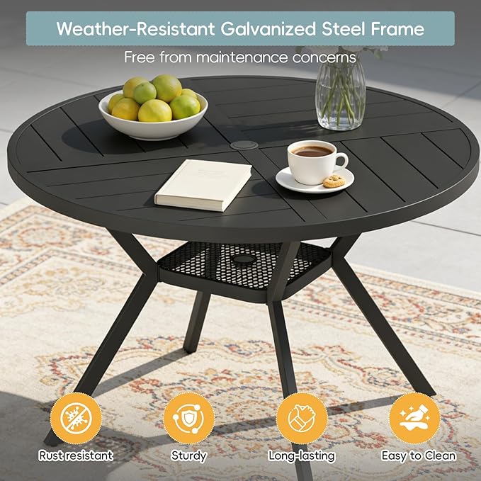 47" Outdoor Patio Table Dining Table, All Weather Metal Round Patio Table with Adjustable Umbrella Hole - Photo 5