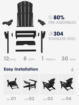 KINGYES Adjustable Folding Adirondack Chair with Footrest & 4-in-1 Multi-Functional Armrest Organizer Set of 2 - Photo 6