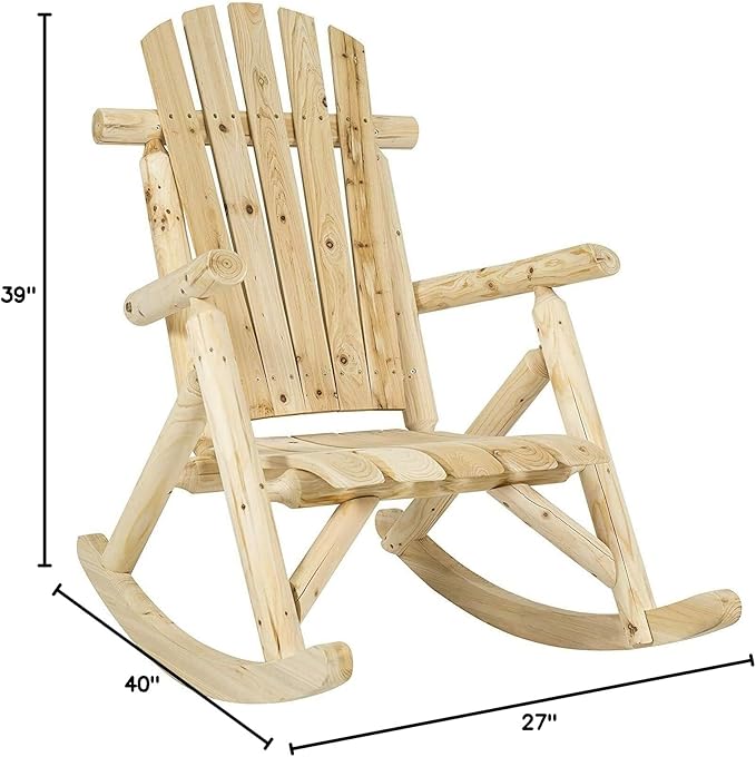 Rocking Chair Log Pine and Fir Wood Patio w/Armrest Porch Lounge Natural
