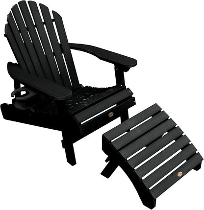 highwood AD-KITCHL5-BKE Hamilton Folding & Reclining Adirondack Chair with Ottman and Cup Holder, Black