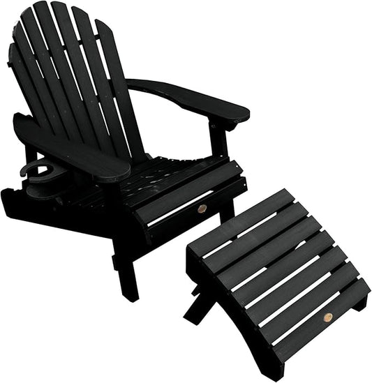highwood AD-KITCHL5-BKE Hamilton Folding & Reclining Adirondack Chair with Ottman and Cup Holder, Black