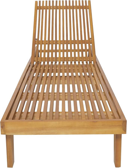 LUMISOL Outdoor Chaise Lounge Chair, Acacia Wood Frame Sunbathing Pool Lounger with 5-Position Adjustable Backrest, Patio Portable Reclining Lounger Chair for Deck, Poolside, Yard, Teak