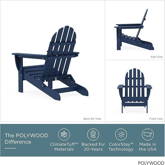 POLYWOOD AD5030NV Classic Folding Adirondack Chair, Navy