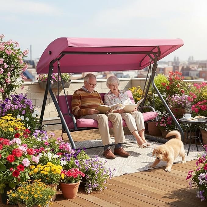 3-Seat Outdoor Convertible Swing Glider with Adjustable Canopy, 2-in-1 Bench to Flat Bed, Removable Cushions - Photo 8