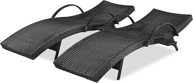 LUMISOL Outdoor Chaise Lounge Chairs with Adjustable Backrest, Set of 2, Wicker Reclining Lounge Chair with Pull-Out Side Table, 80'' Patio Rattan Reclining Chair, Pool Sunbathing Recliners, Black