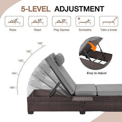 HOMREST PE Wicker Chaise Lounge Chairs Set of 6,Adjustable 5 Position Outside Rattanr Patio Pool Chair with Headrest,Cushion and Storage Rack for Poolside Backyard Porch,Grey