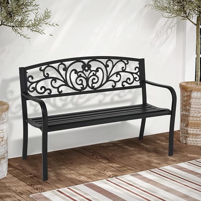 MoNiBloom Metal Bench Patio Benches for Outdoors - Photo 2