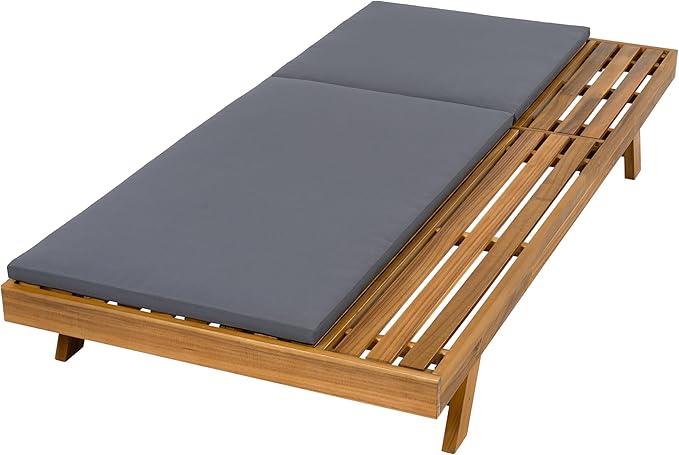 Merax Acacia Wood Chaise Lounge Chair Outdoor Set of 4, Patio Recliner with 4 Position Adjustable Backrest and 1.57" Thick Double-fold Cushion