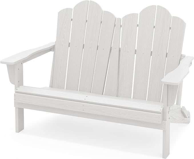 SERWALL Folding Adirondack Bench, HDPE All-Weather Adirondack Loveseat, 660 lbs Capacity - Photo 1