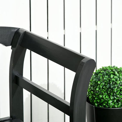 Outsunny Wooden Patio Bench, Outdoor Garden Bench with Backrest and Armrests, 3 Person Porch Bench with Rustic Country Diamond Pattern, Black