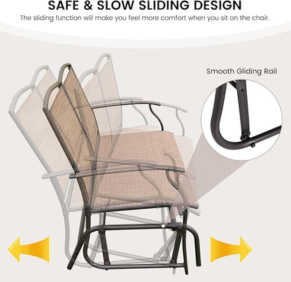 Giantex Patio Glider Bench, 400 Lbs Capacity, Steel Frame, Brown, Outdoor Swing Chair, 2-Person Loveseat, Back Support, Ergonomic Design, Superior Fabric, Natural Style