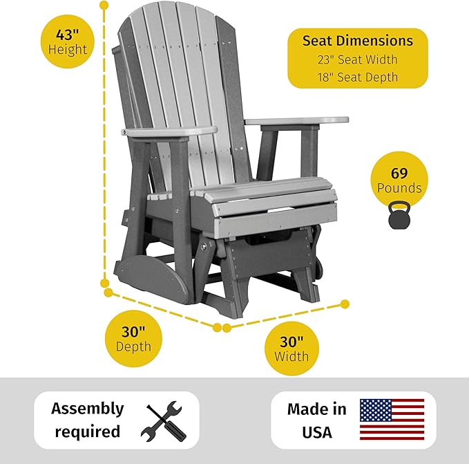 LuxCraft 2' Adirondack Glider Chair, Outdoor Patio Rocking Glider, Gliding Rocker for Outside (Birch & White) - Photo 3