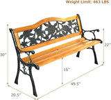 S AFSTAR Outdoor Garden Bench, Patio Bench with Large Rose Cast Backrest & Comfort Wood Seat, 470 LBS Load Capacity - Photo 3