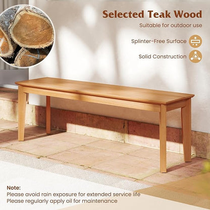 Tangkula 55" Teak Wood Outdoor Bench Set of 2, 3-Person Backless Patio Dining Bench with 880 LBS Weight Capacity, Outdoor Patio Bench Seat for Garden, Front Porch and Backyard