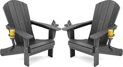 SERWALL Foldable Adirondack Chair Set of 2, HDPE Adirondack Chair with Wood-Texture-Gray