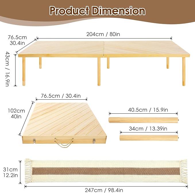 Folding Picnic Table with Table Runner, Portable Boho Low Picnic Table for Indoor Outdoor - Photo 3