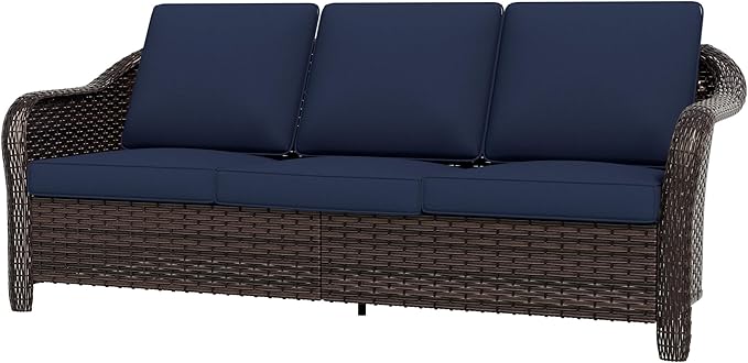 77 inch Outdoor Wicker 3 Seater Sofa, All-Weather Use Patio Rattan Sofa with Seat and Back Cushion, Ideal for Porch - Photo 1
