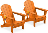 SERWALL Foldable Adirondack Chair with Cup Holder Set of 2 for Patio Garden Outdoors Fire Pit Chairs-Orange - Photo 1