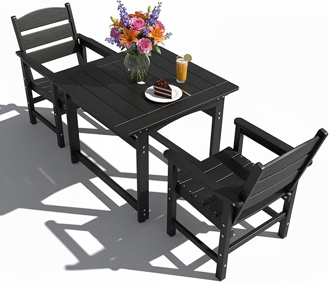 3-Piece HIPS Patio Dining Set, Outdoor Dining Table and Chairs Set with Umbrella Hole - Photo 8