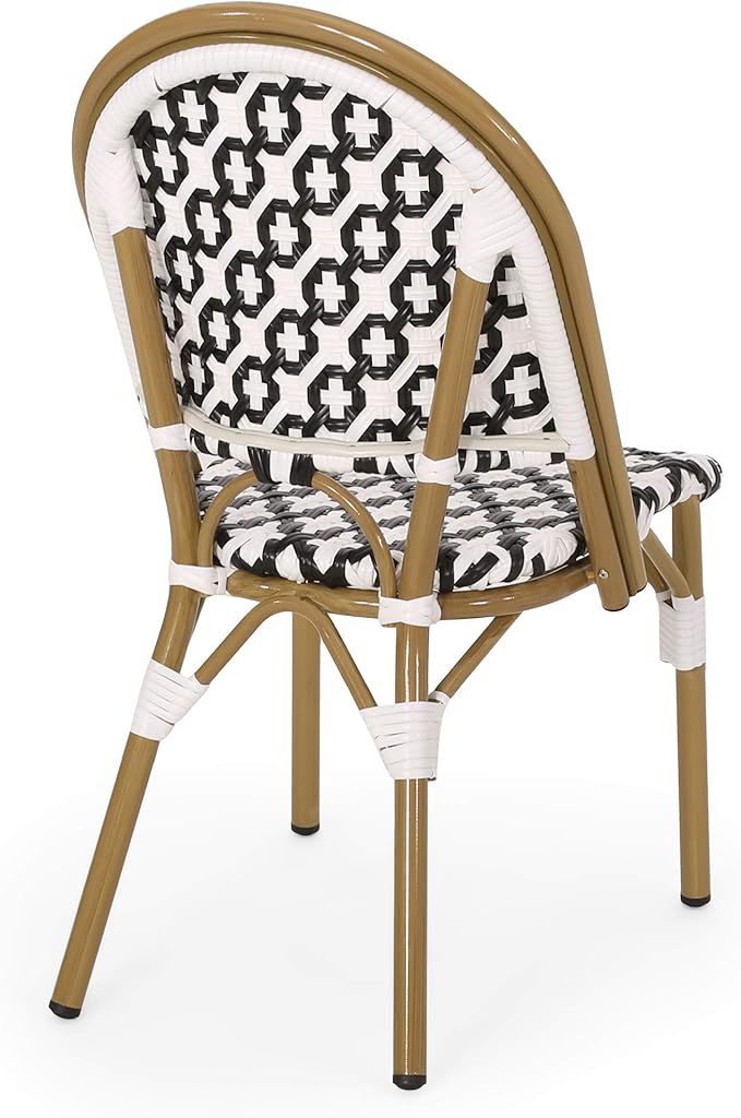 Christopher Knight Home Anastasia Outdoor French Bistro Chair (Set of 4), Black + White + Bamboo Print Finish - Photo 8