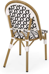Christopher Knight Home Anastasia Outdoor French Bistro Chair (Set of 4), Black + White + Bamboo Print Finish - Photo 8