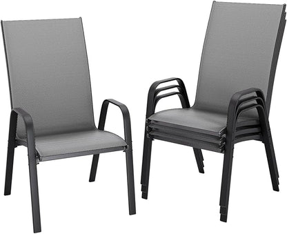 JEAREY Patio Dining Chairs Set of 4, Outdoor Stackable Dining Furniture Set, All Weather Dining Set for Lawn, Garden, Backyard, Poolside, Deep Gray