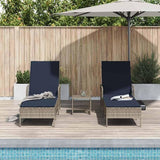 3-Piece Outdoor Lounge Set in Grey-Navy Poly Rattan, 78.74 inch Reclining Chaise w Adjustable Backrest - Photo 4