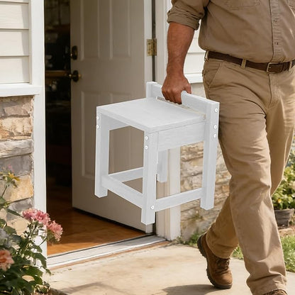 Stackable HDPE Foot Stool - All-Weather Indoor/Outdoor Seating for Patio, Living Room & Bathroom, Waterproof Windproof Heavy-Duty High-Density PE Step Stool, 2 Sets, White