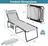 Goplus Chaise Lounge Chair Outdoor, Folding 5-Postion Beach Lounger with Detachable Pillow, Side Pocket - Photo 3