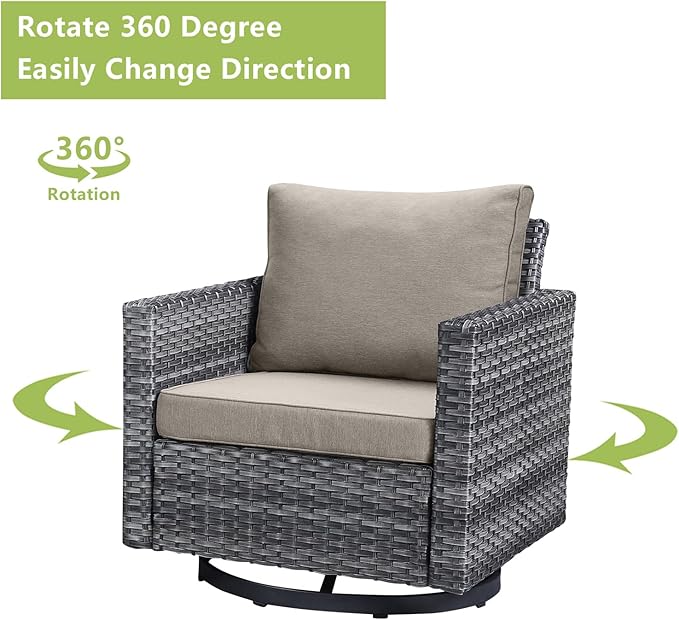 Wicker Outdoor Patio Furniture Set - 8 Piece Patio Conversation Set with 4 Swivel Rocker Chairs, 2 Rattan Ottoman - Photo 5