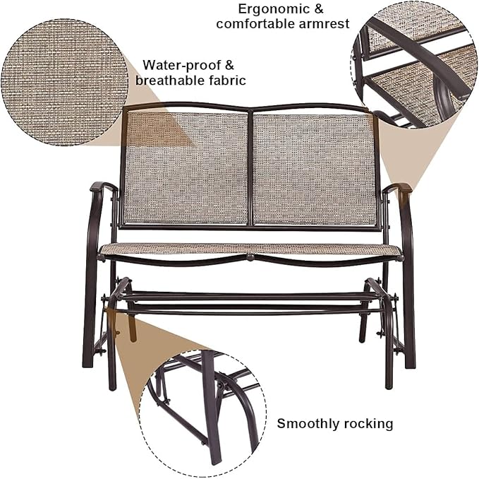 Outdoor Swing Glider Chair for 2 Persons, Rocking Seating Patio Bench w/Coated Steel Frame, Patio Loveseat for Backyard - Photo 4