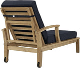 Modway Marina Premium Grade A Teak Wood Outdoor Patio Chaise Lounge Chair in Natural Navy - Photo 3