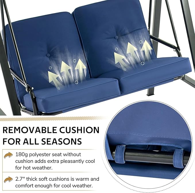 AECOJOY 2-Seat Outdoor Patio Swing Chair with Adjustable Canopy, Porch Swings Chairs for Adult - Photo 5