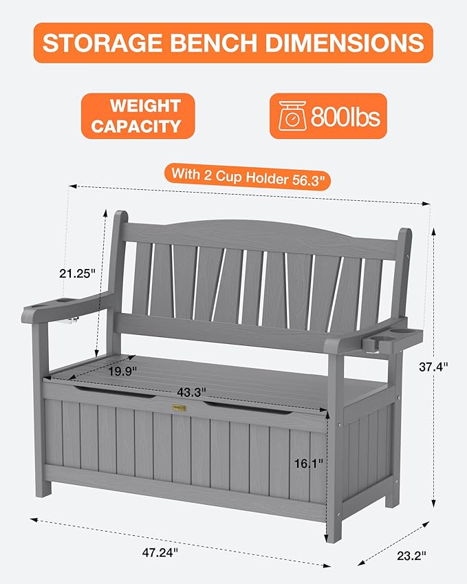 YEFU Outdoor Storage Bench for Patio: Heavy Duty Garden Bench Set of 2 with 96° High Backrest & Oversized Seating - Photo 2