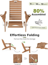 Ciokea Folding Adirondack Chair with Retractable Ottoman Fire Pit Patio Chair with Pull Out Foot Rest Weather Resistant - Photo 7