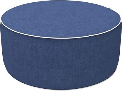 LVTXIII Outdoor/Indoor Inflatable Ottoman, All Weather Water-Repellent Round Footrest Stool with Handle, D21”x H9” Portable Pouf for Patio Garden Camping or Home-Navy Textured