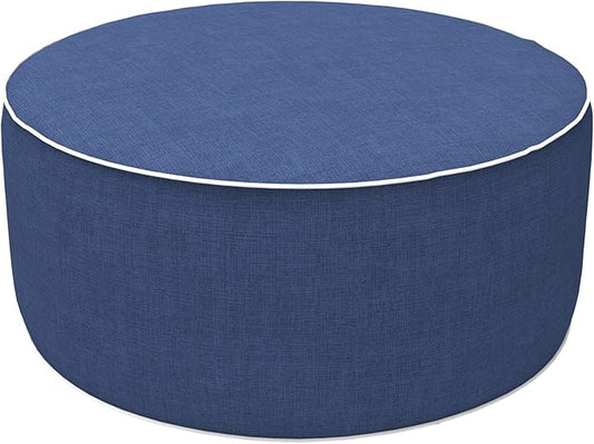 LVTXIII Outdoor/Indoor Inflatable Ottoman, All Weather Water-Repellent Round Footrest Stool with Handle, D21”x H9” Portable Pouf for Patio Garden Camping or Home-Navy Textured